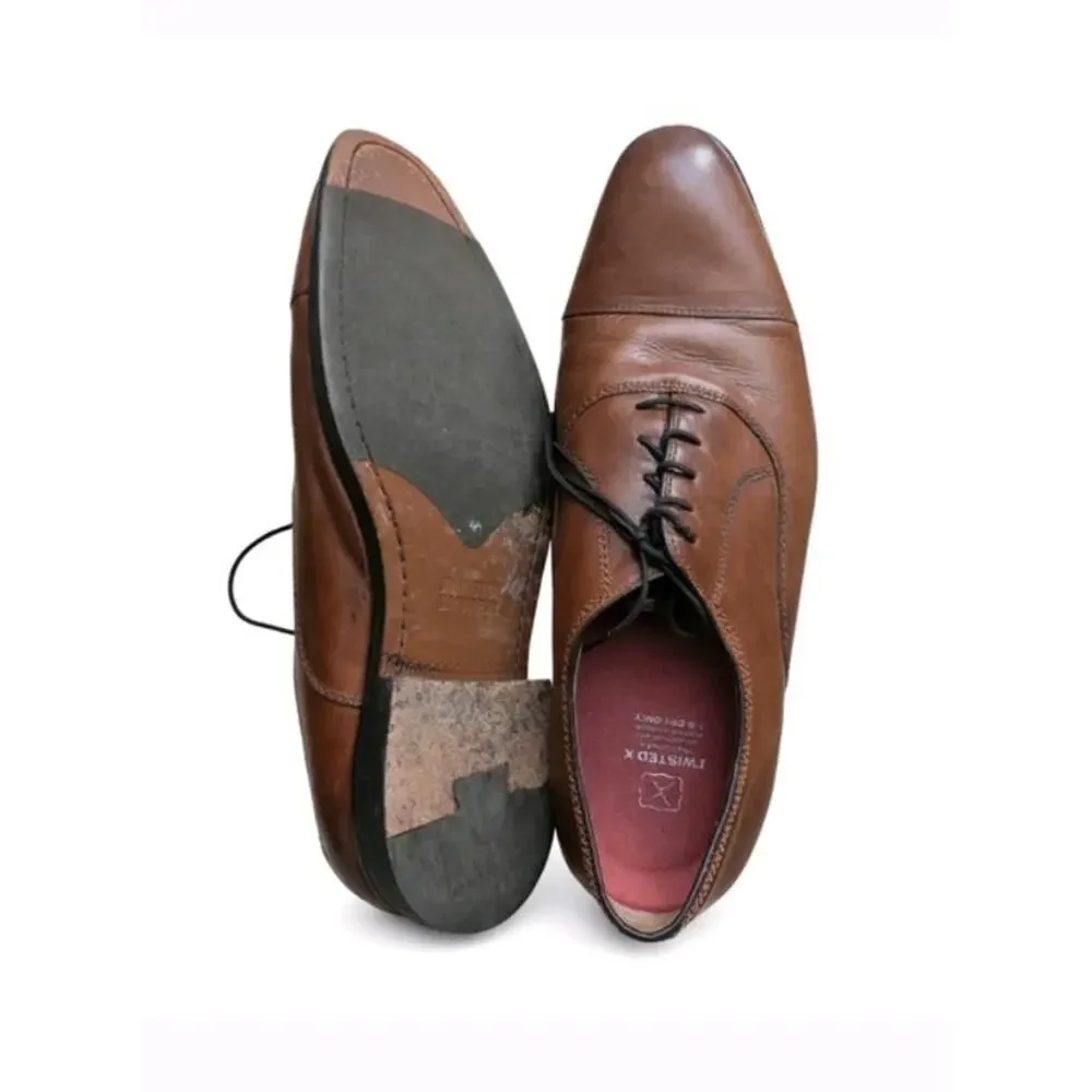 Johnston & Murphy Mens Size 11.5 M Novick Brown Cap Toe Leather Lace Up Shoes